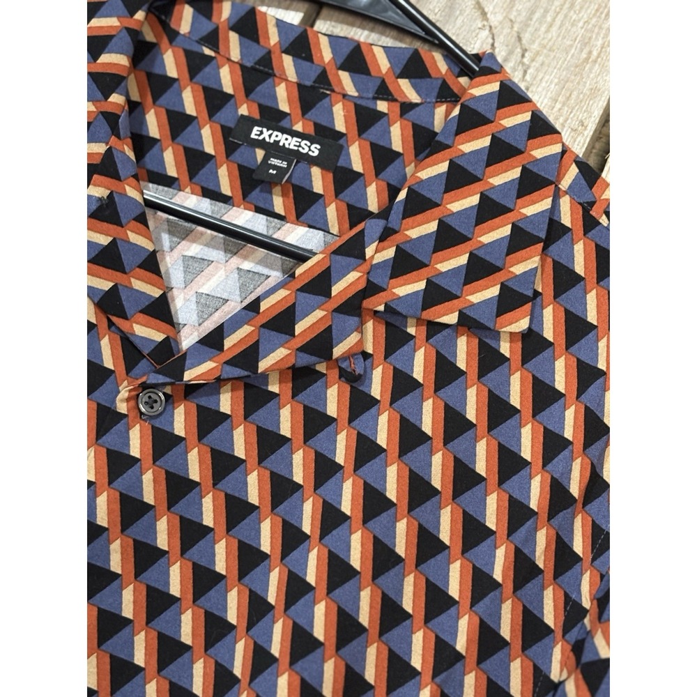 Express Men's Geometric Retro Print Medium Short Sleeve Button Up Disco‎ Vibes